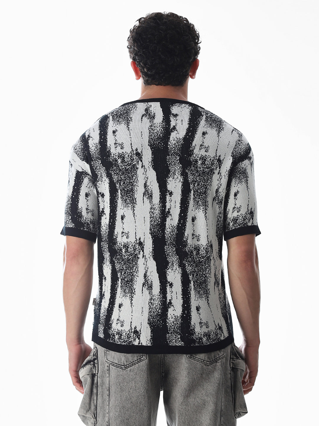 Black Printed Jacquard Boxy Fit Pullover