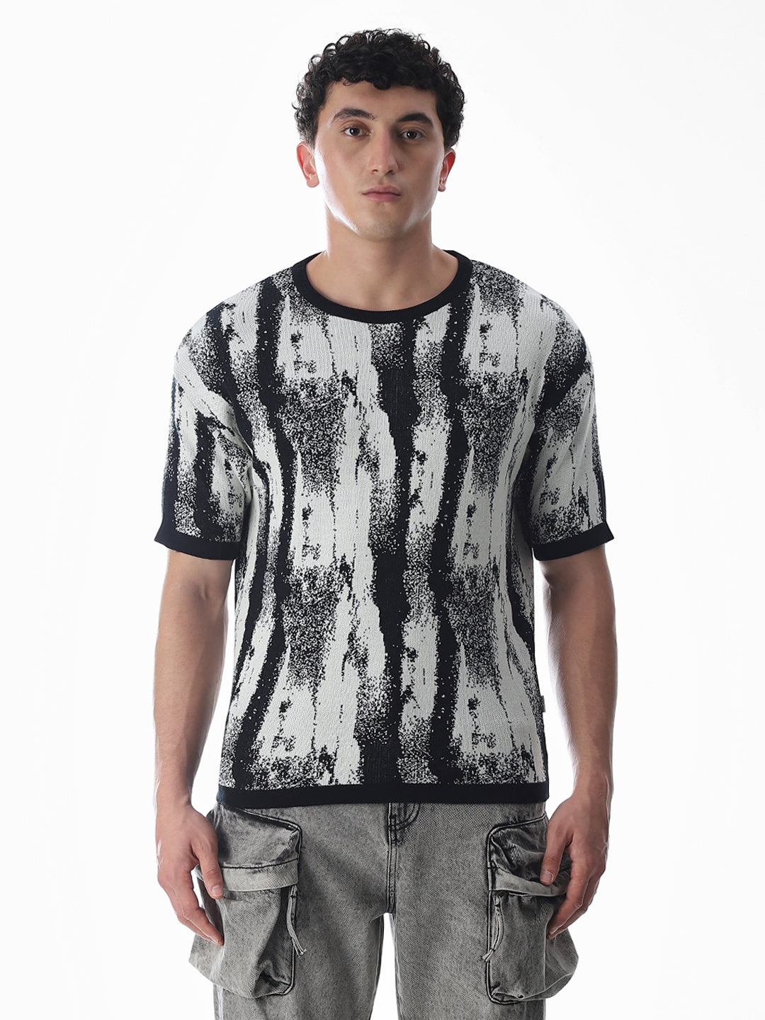 Black Printed Jacquard Boxy Fit Pullover