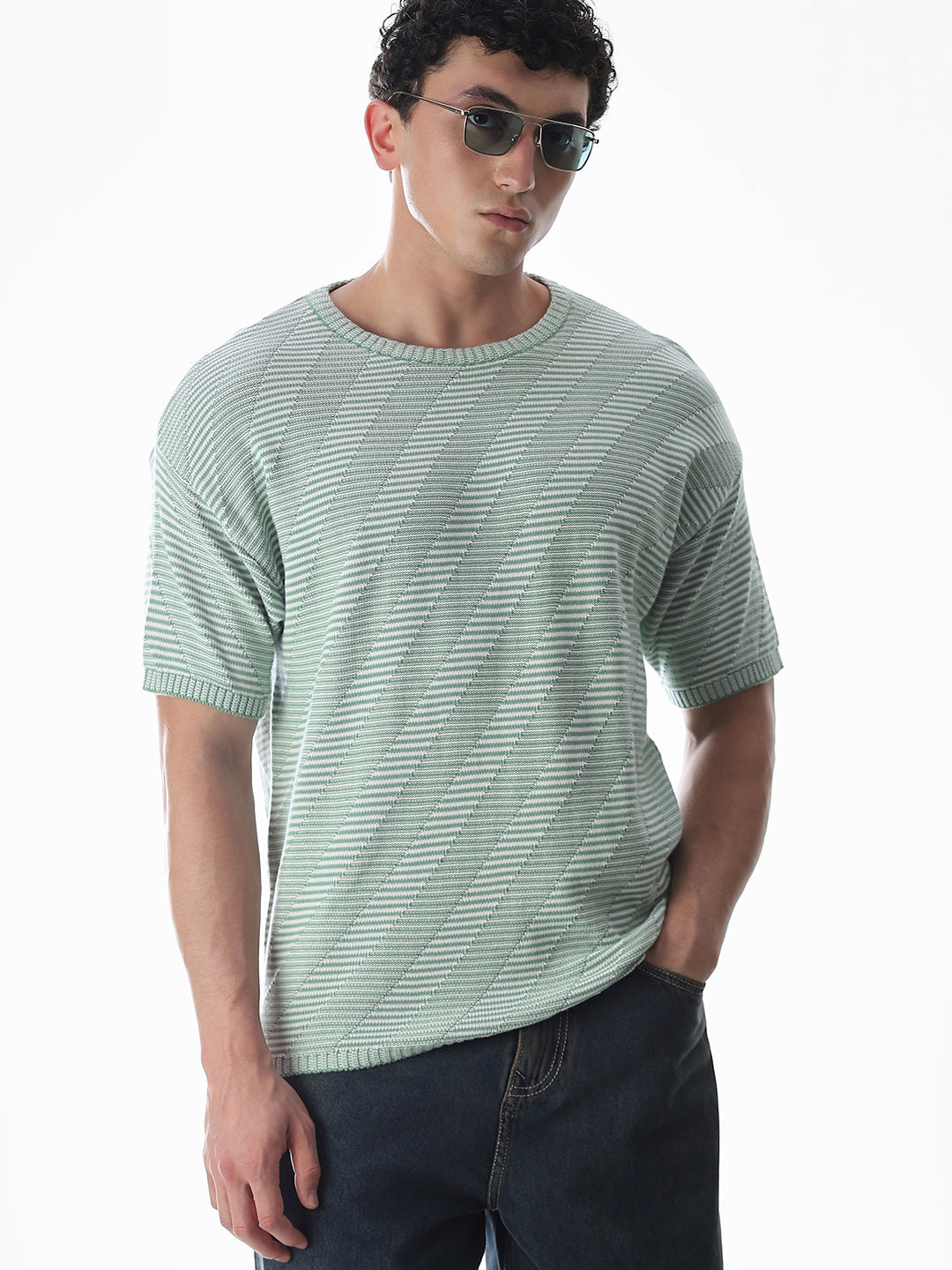 Green Jacquard Boxy Fit Pullover