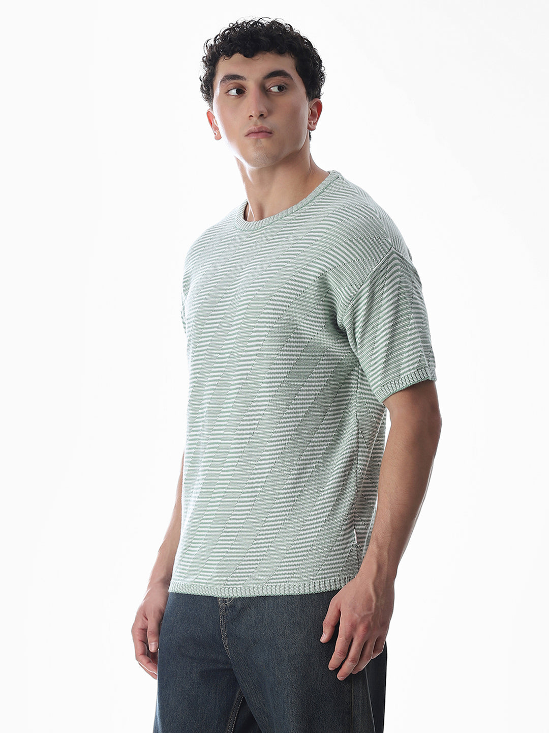 Green Jacquard Boxy Fit Pullover