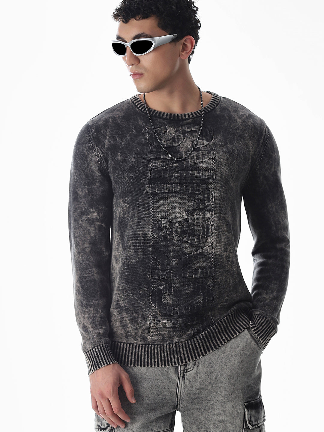 Black Washed Knitted Pullover