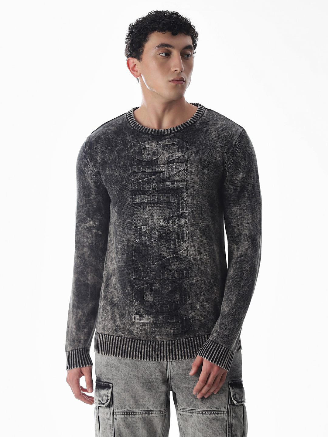 Black Washed Knitted Pullover