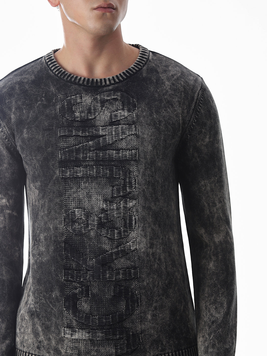 Black Washed Knitted Pullover