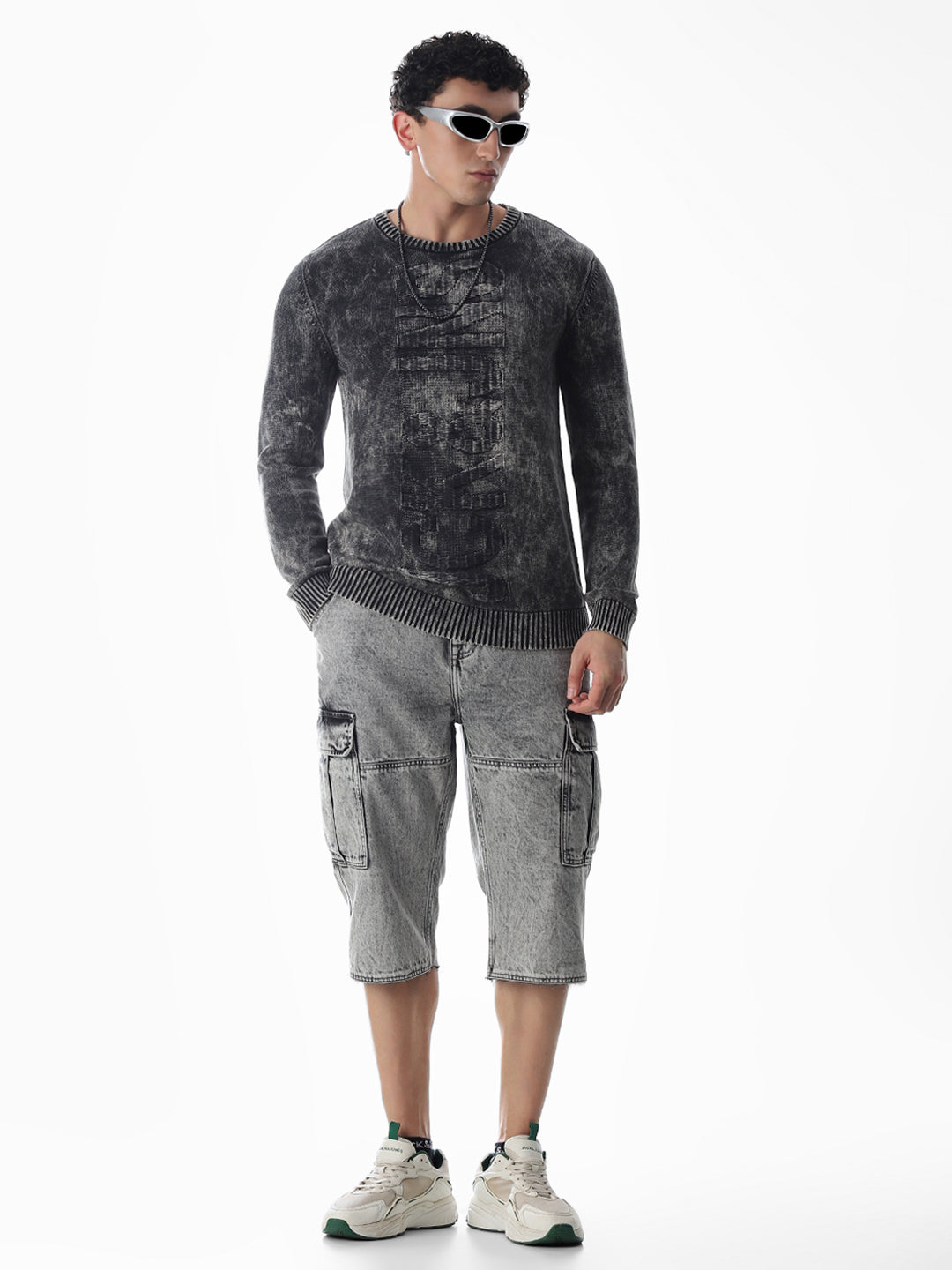 Black Washed Knitted Pullover