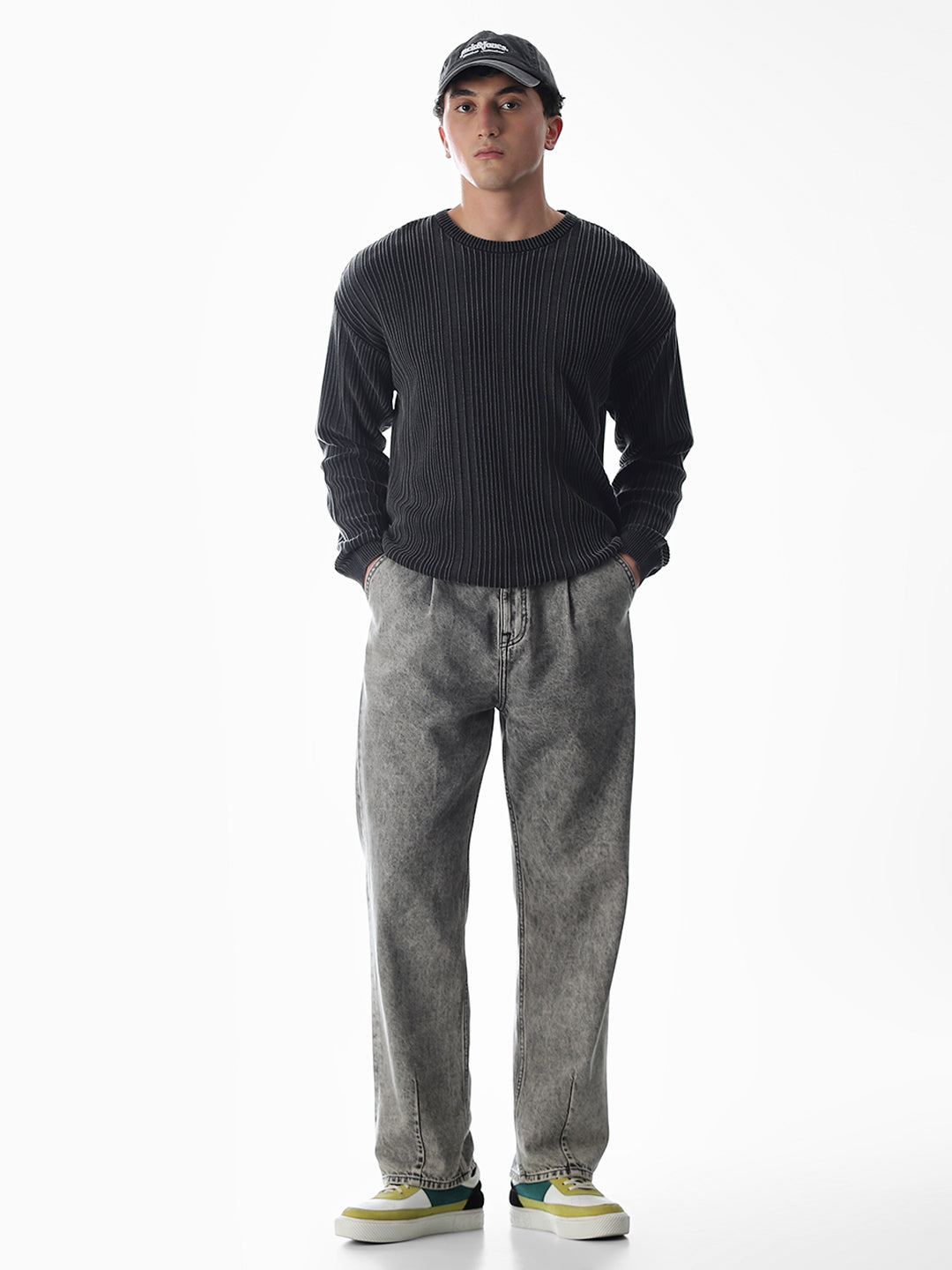 Black Knitted Drop Shoulder Pullover