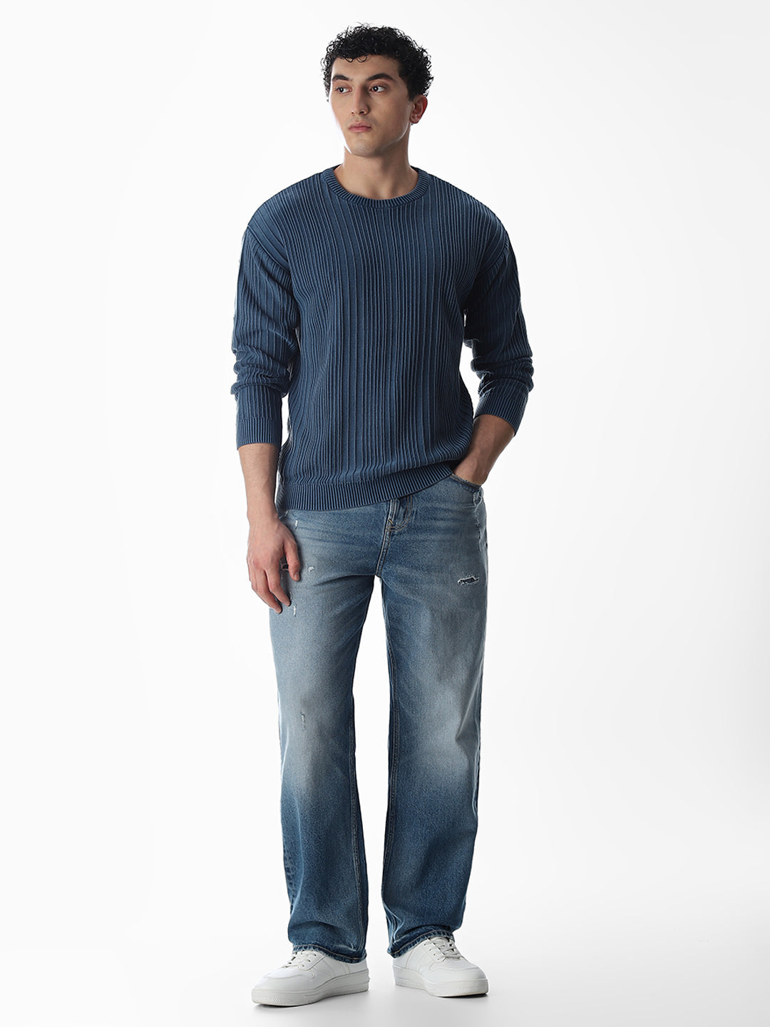 Light Wash Self-Design Pullover