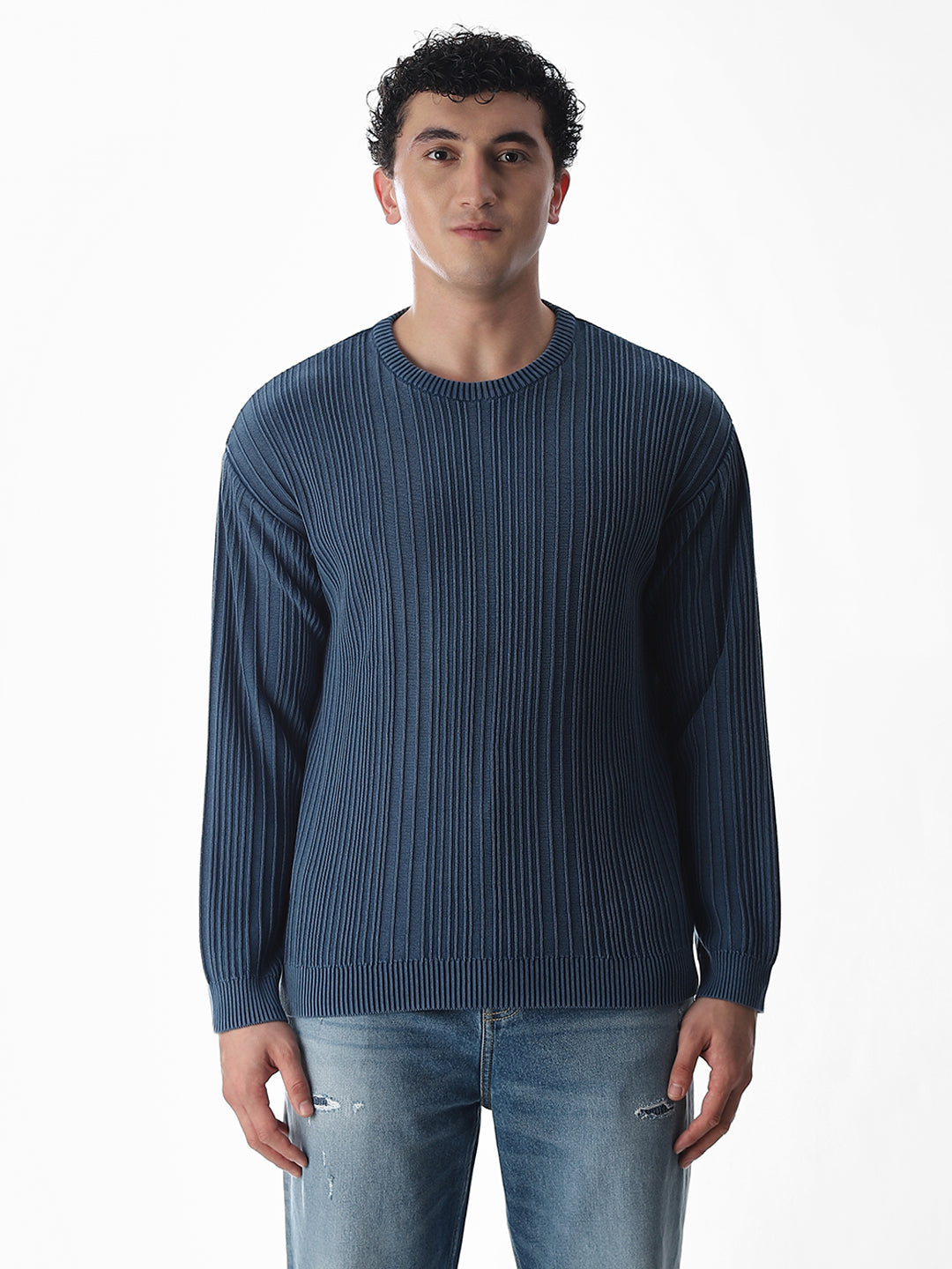 Light Wash Self-Design Pullover