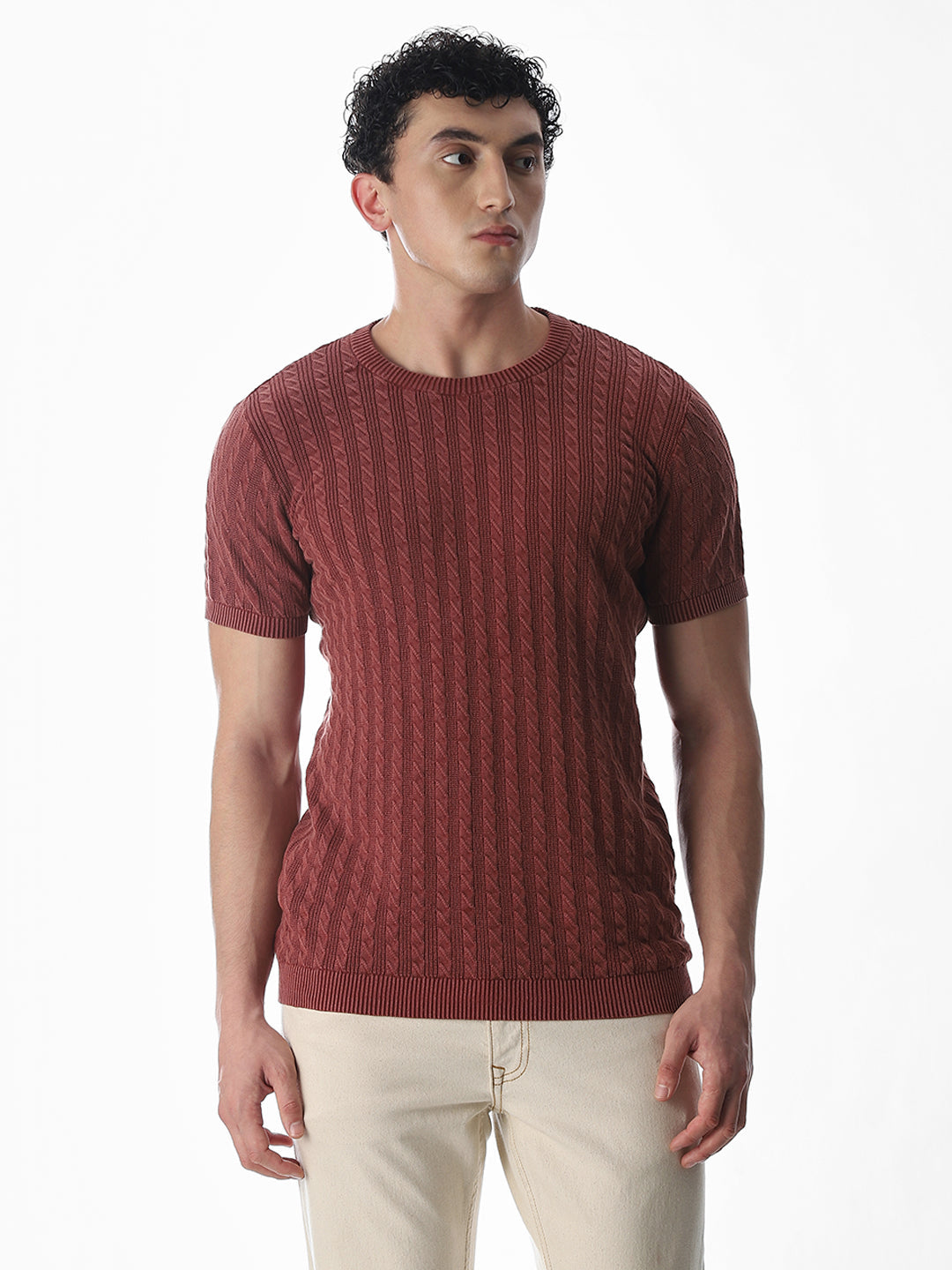 Jacquard Knitted Crew Neck Pullover