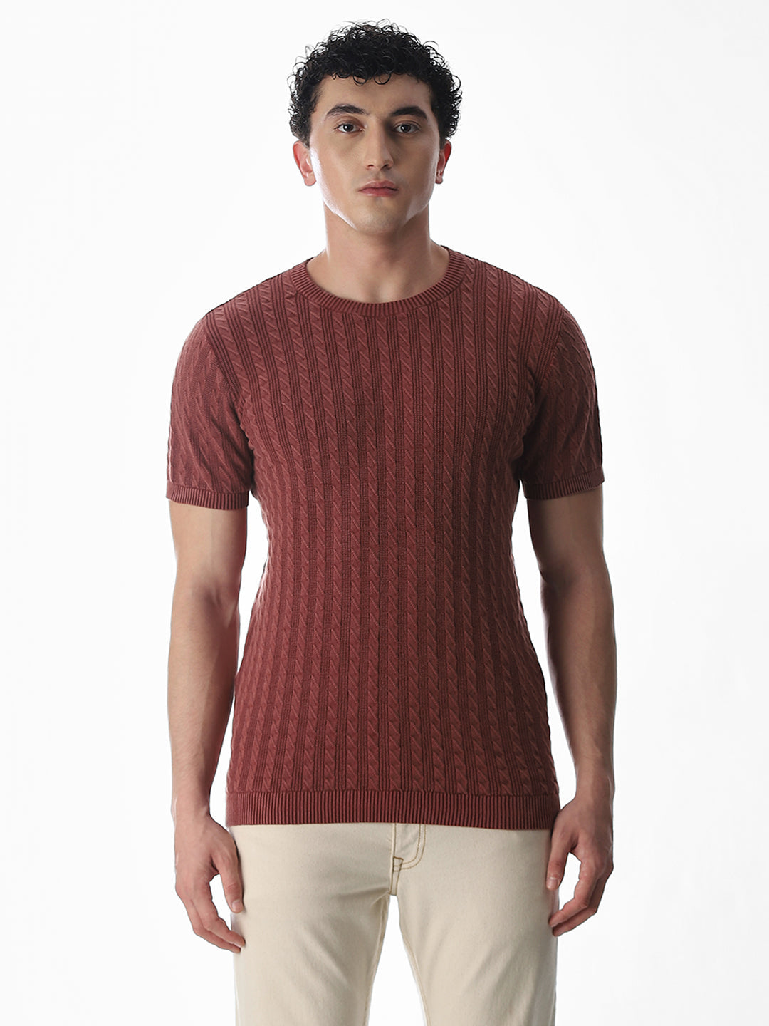 Jacquard Knitted Crew Neck Pullover