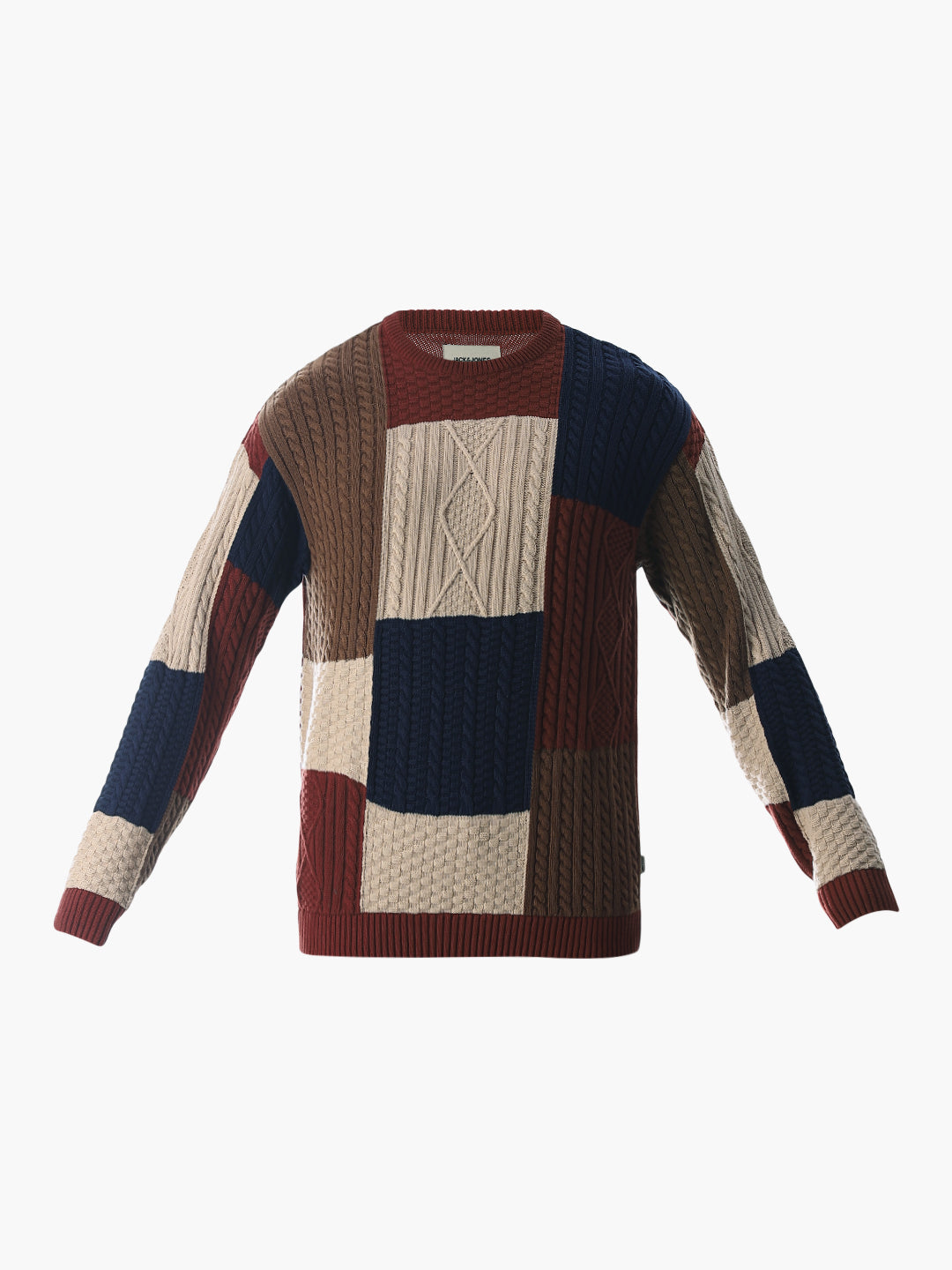 Brown Colourblocked Jacquard Pullover