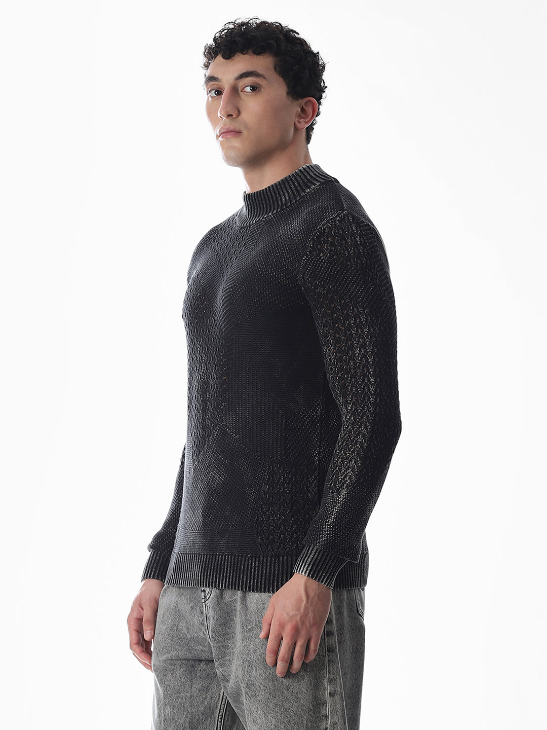 Black Knitted High Neck Pullover