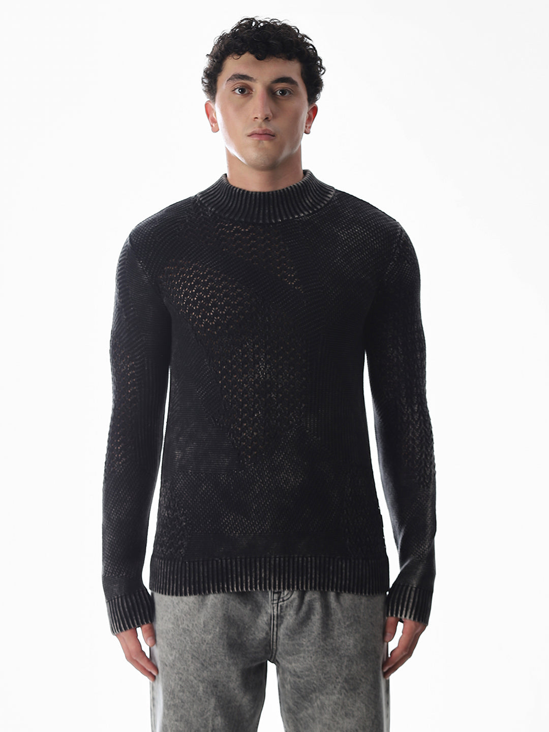 Black Knitted High Neck Pullover