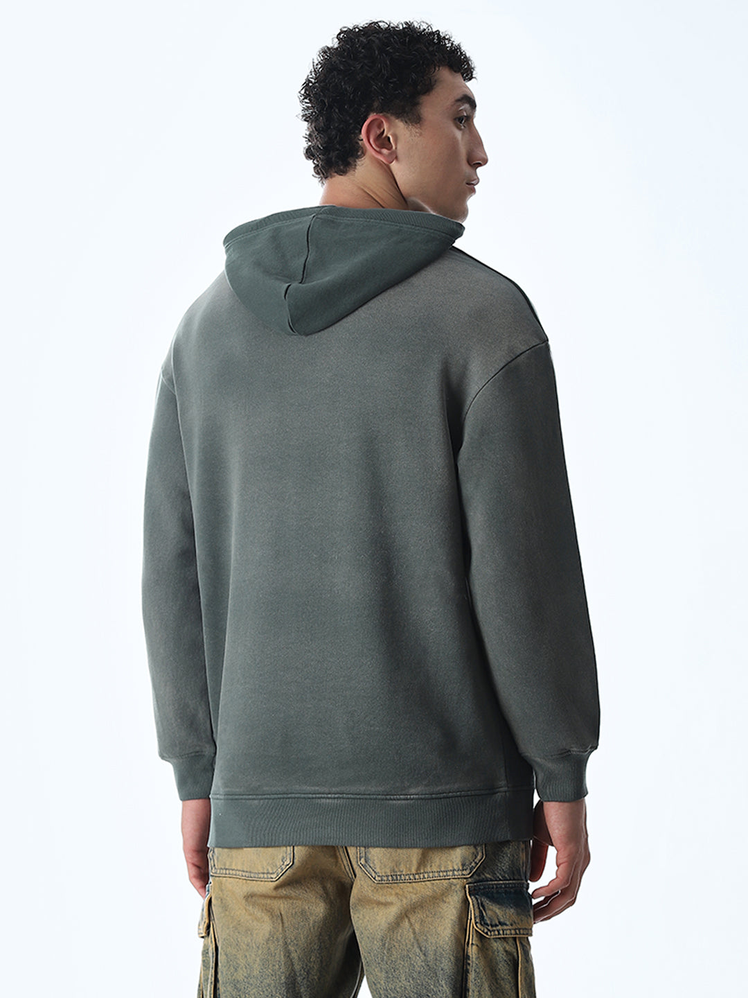 Light Wash Hooded Oversized Sweatshirt - Green