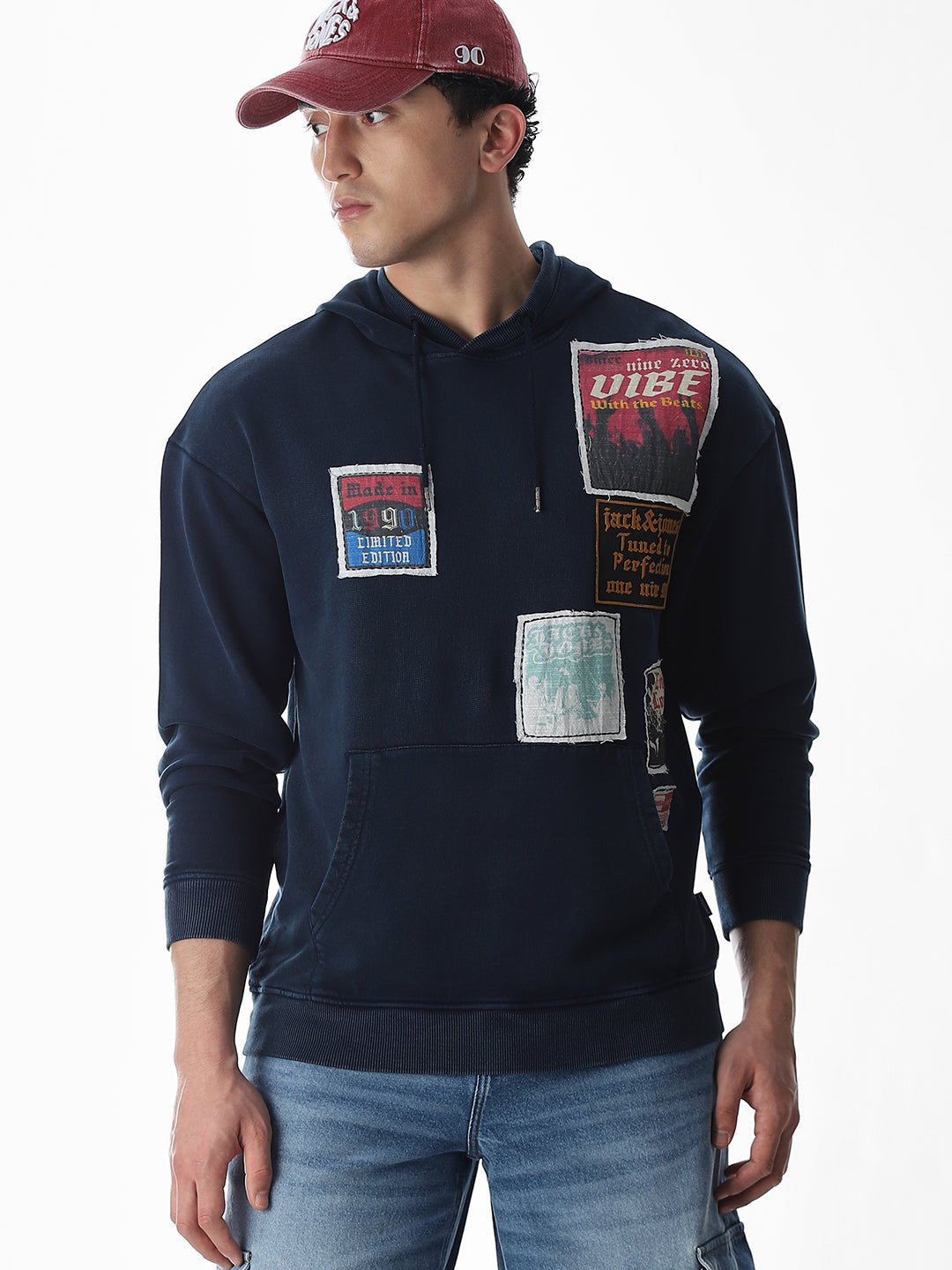 Printed hooded Oversized Sweatshirt - Blue