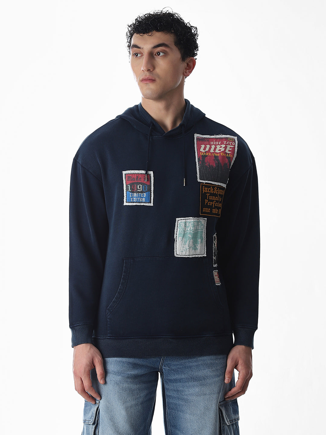 Printed hooded Oversized Sweatshirt - Blue