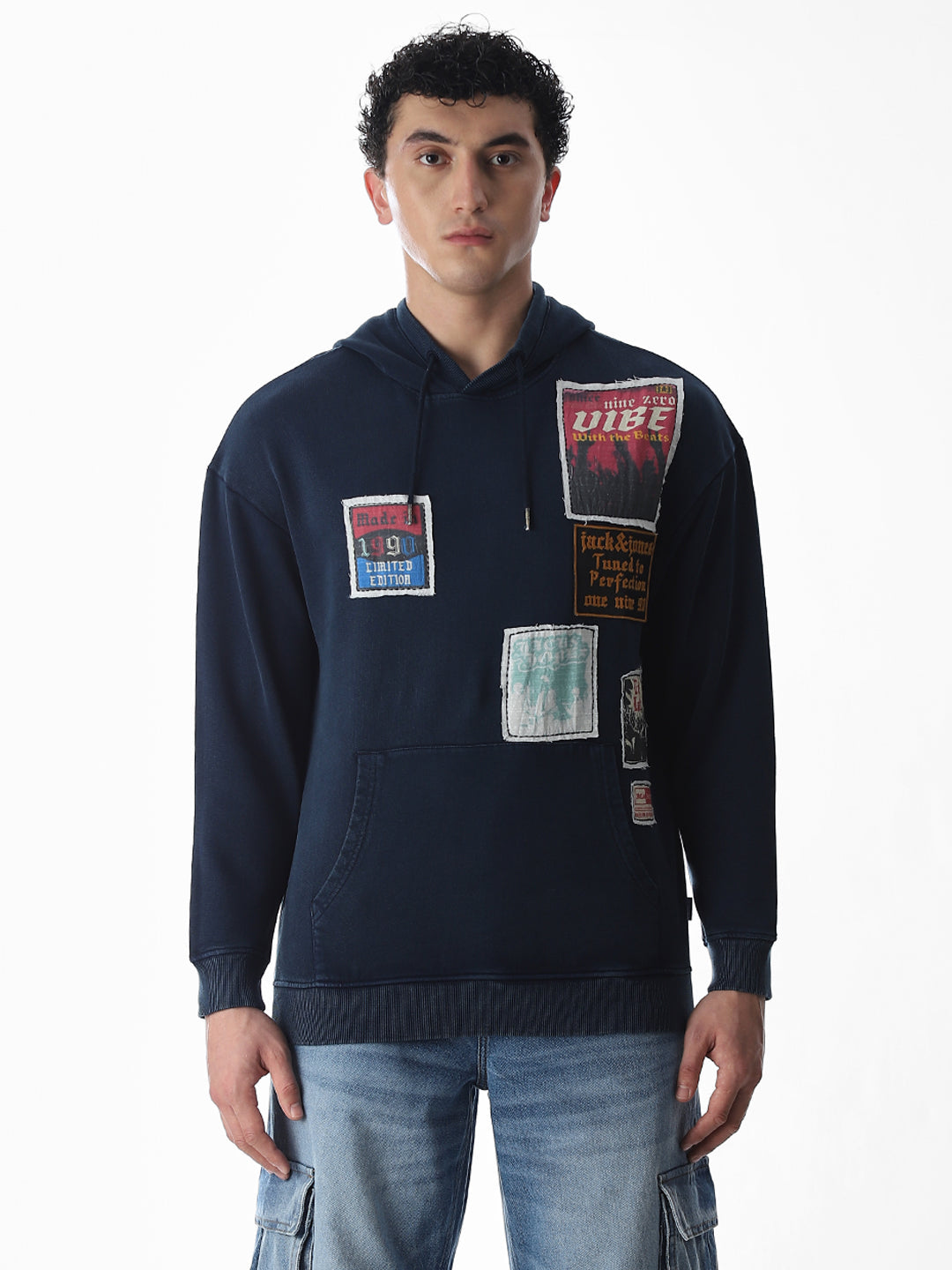 Printed hooded Oversized Sweatshirt - Blue