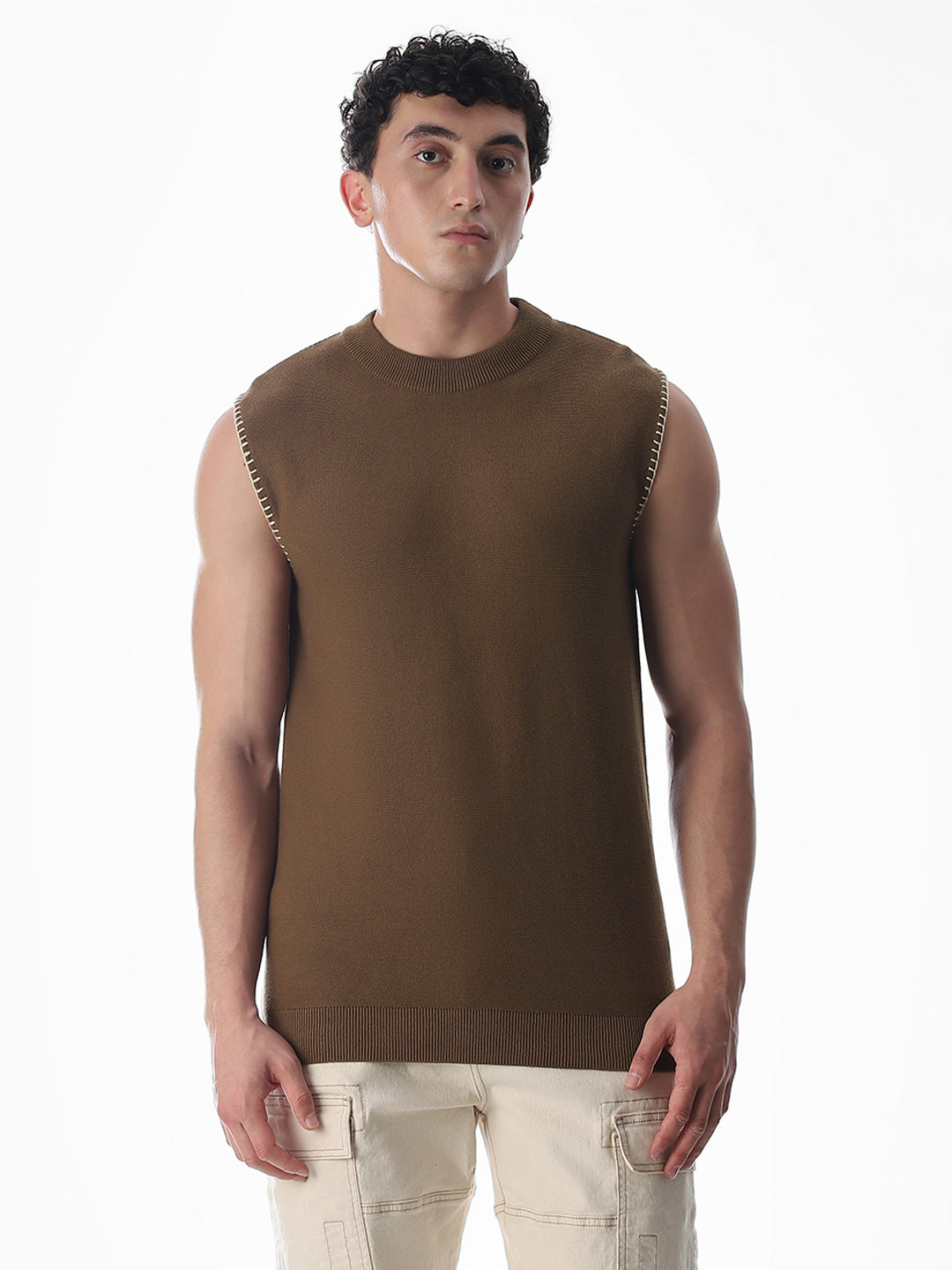 Brown Knitted Cotton Tank
