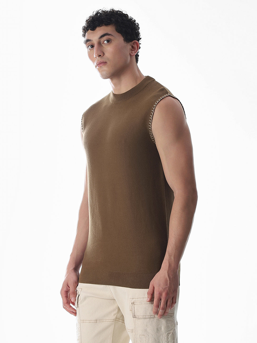 Brown Knitted Cotton Tank