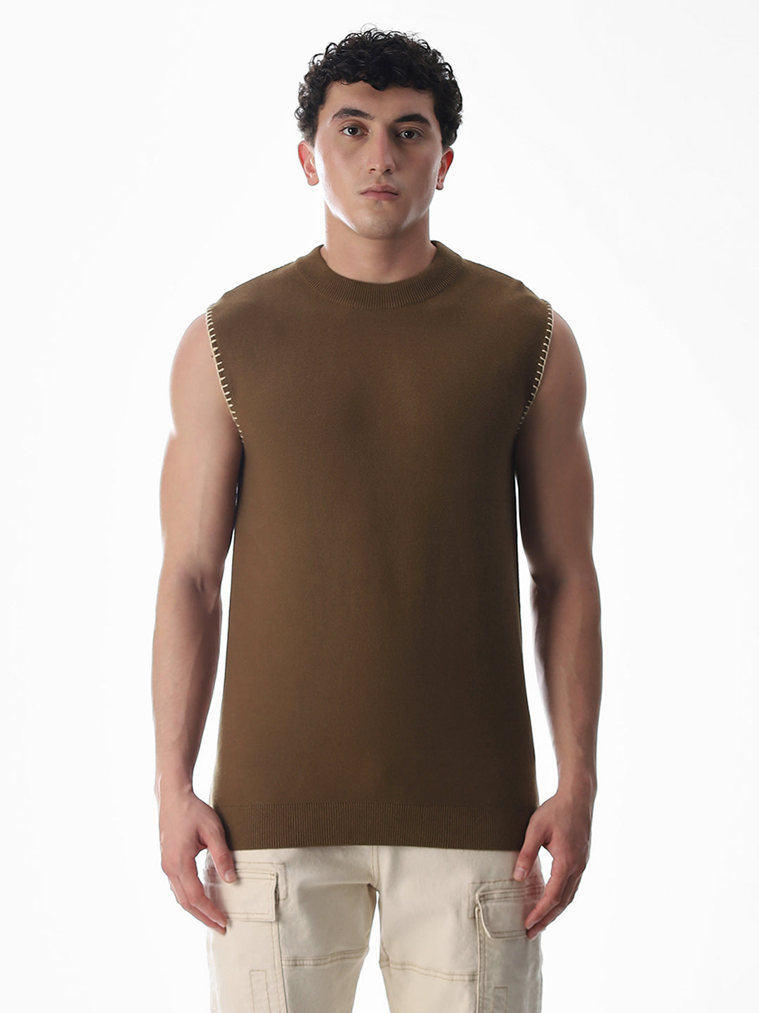 Brown Knitted Cotton Tank