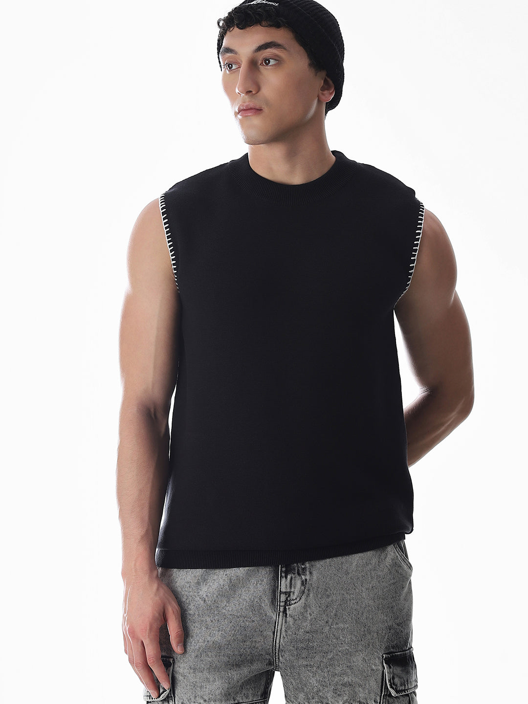 Black Knitted Cotton Tank