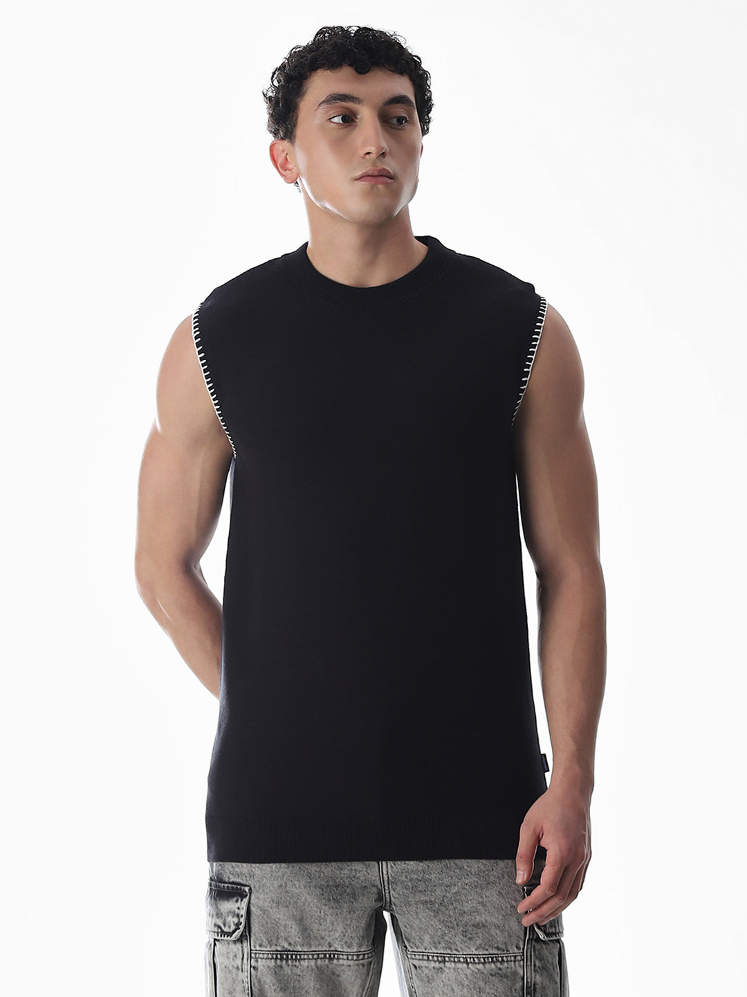 Black Knitted Cotton Tank