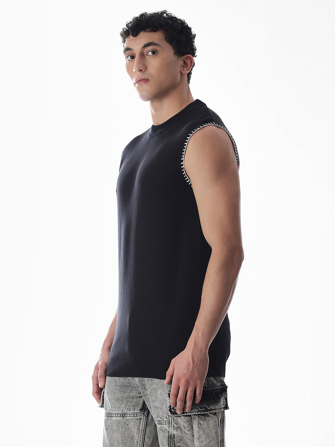 Black Knitted Cotton Tank