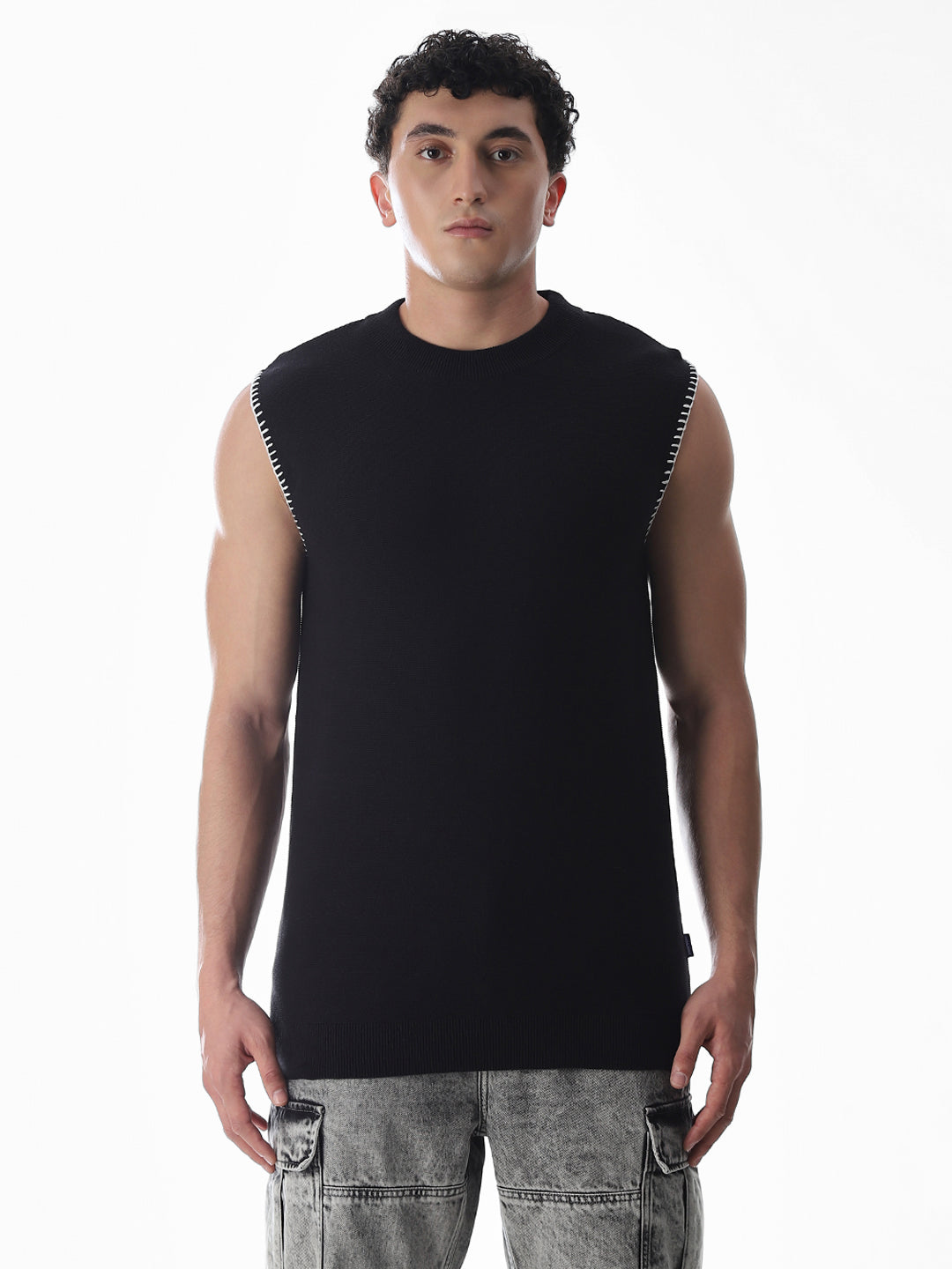 Black Knitted Cotton Tank