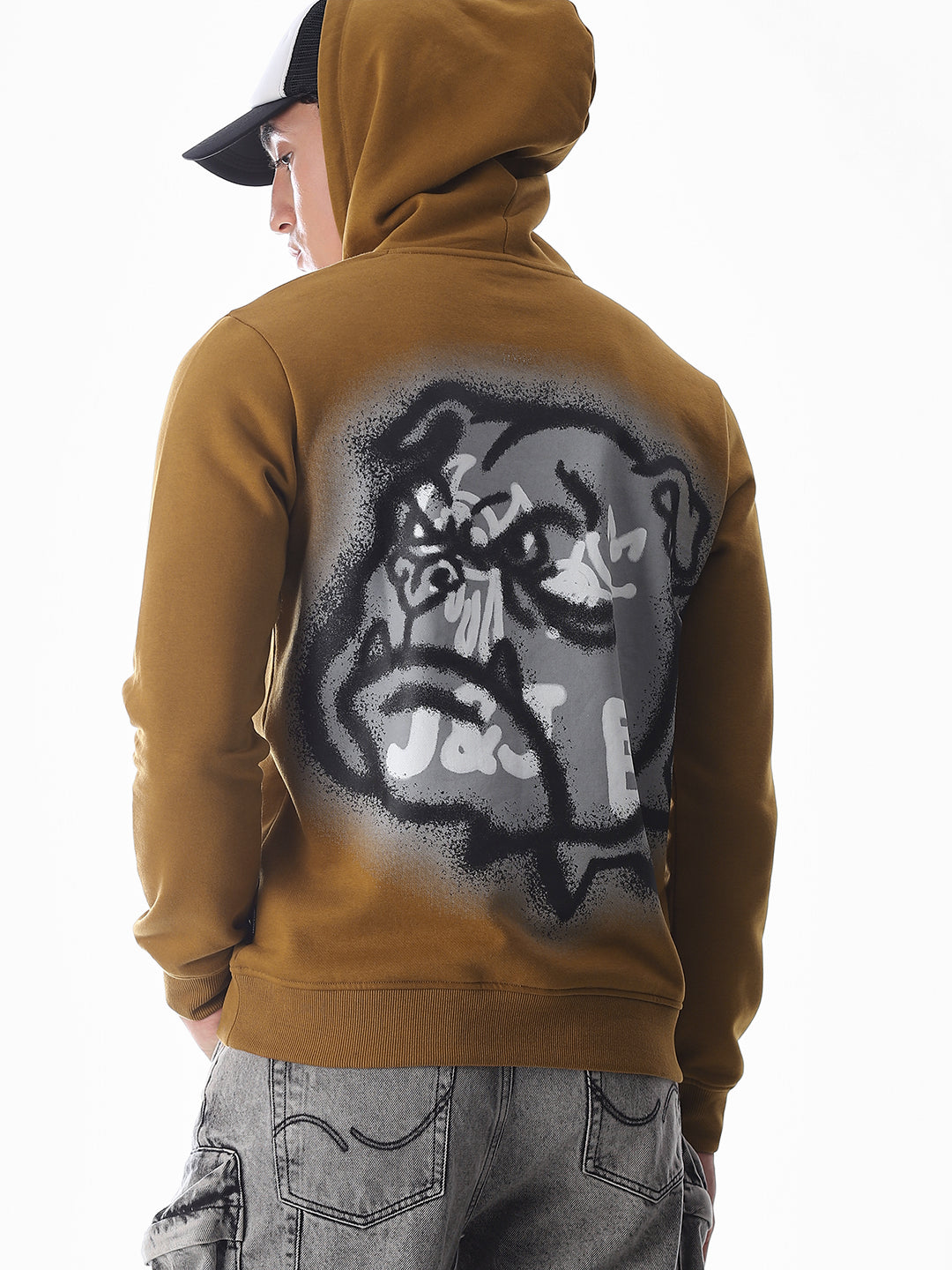 Brown Printed Hooded Sweatshirt
