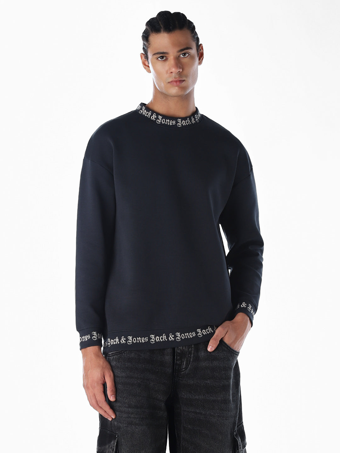 Dark Blue Logo Print Oversized Sweatshirt
