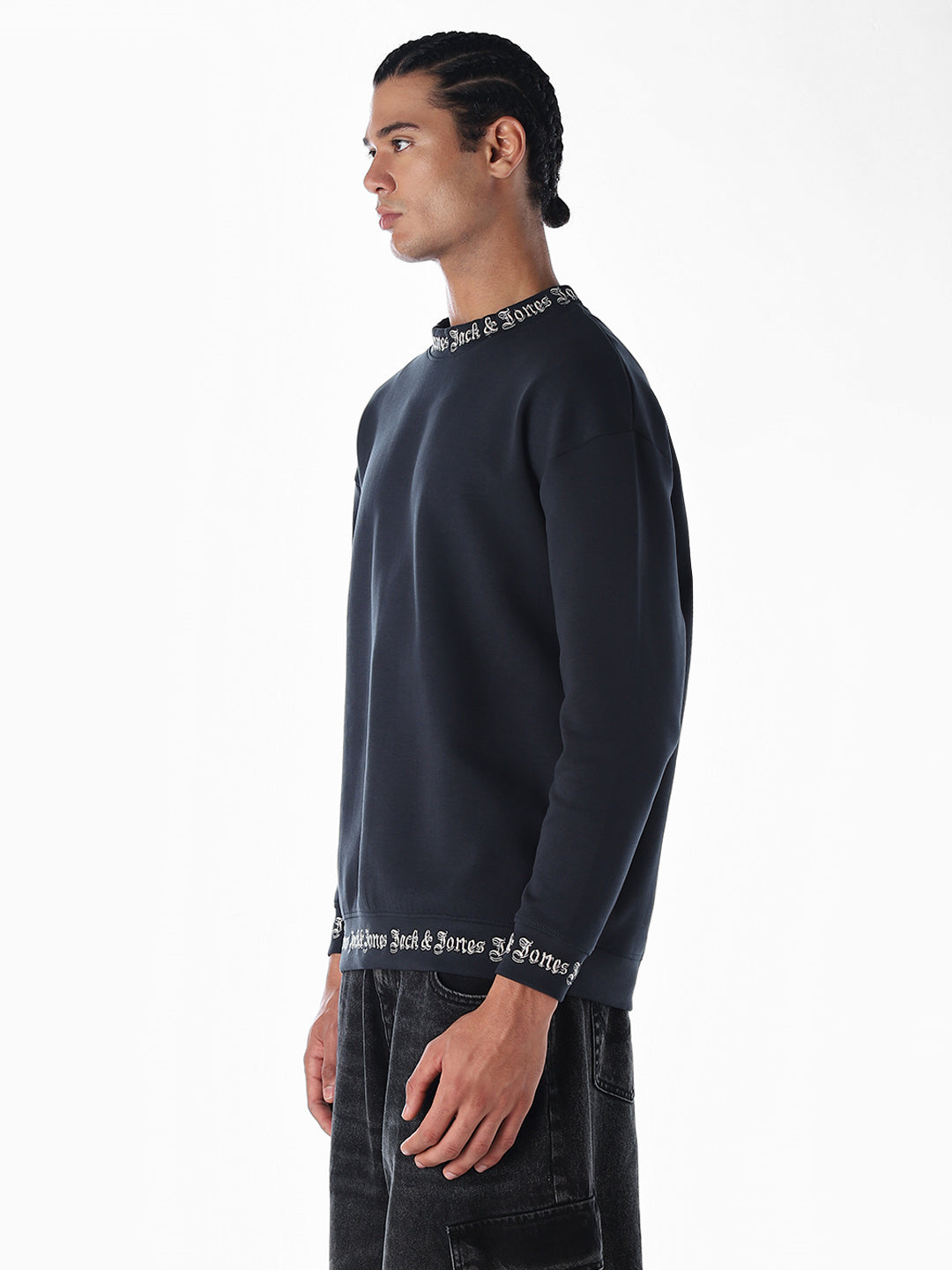 Dark Blue Logo Print Oversized Sweatshirt
