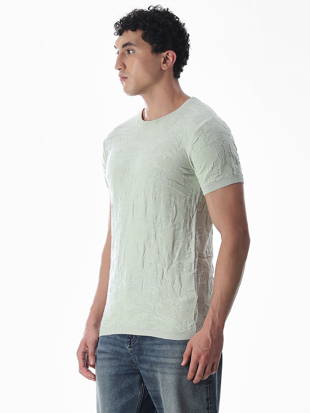 Green Jacquard Crew Neck T-shirt
