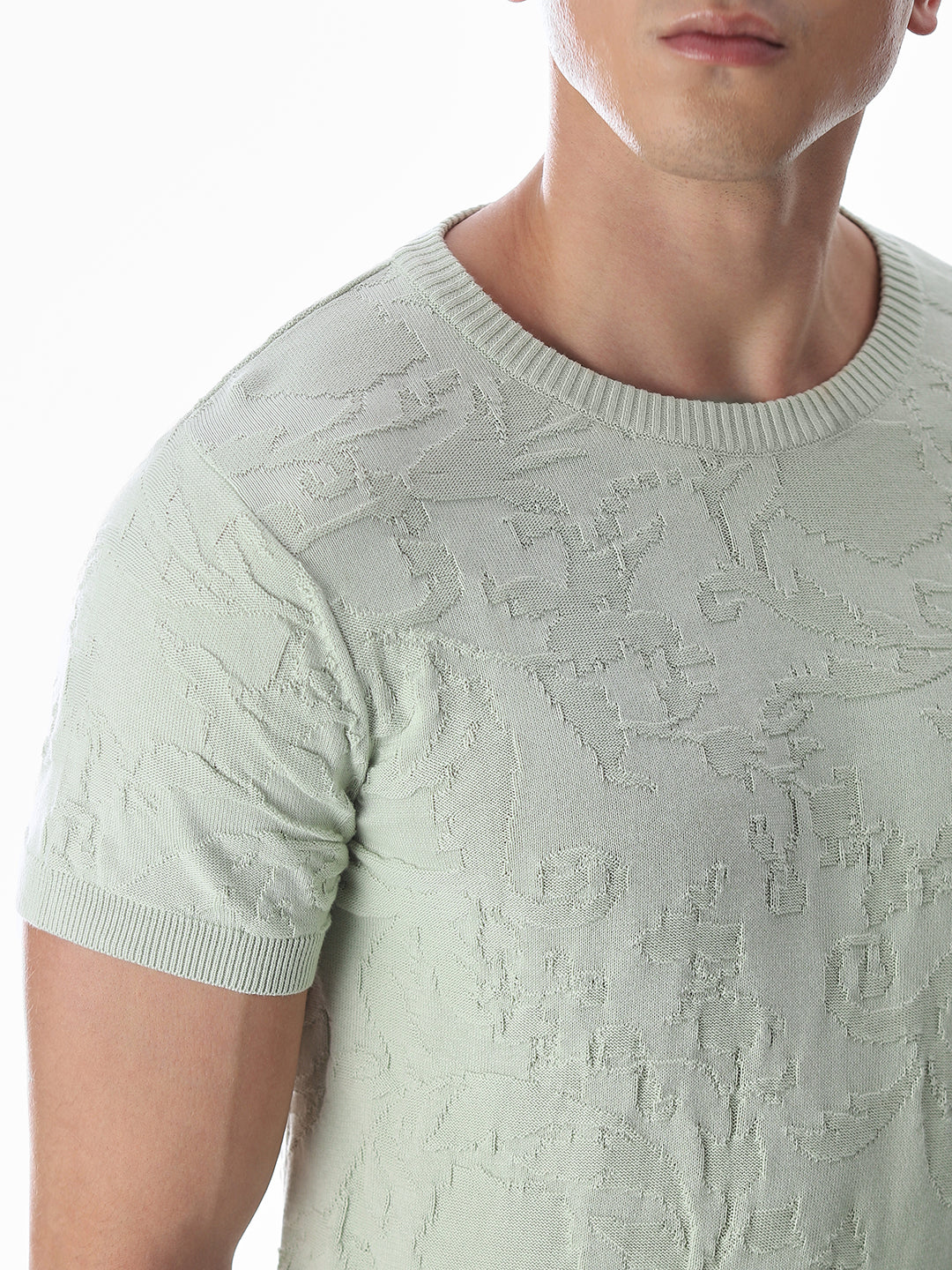 Green Jacquard Crew Neck T-shirt
