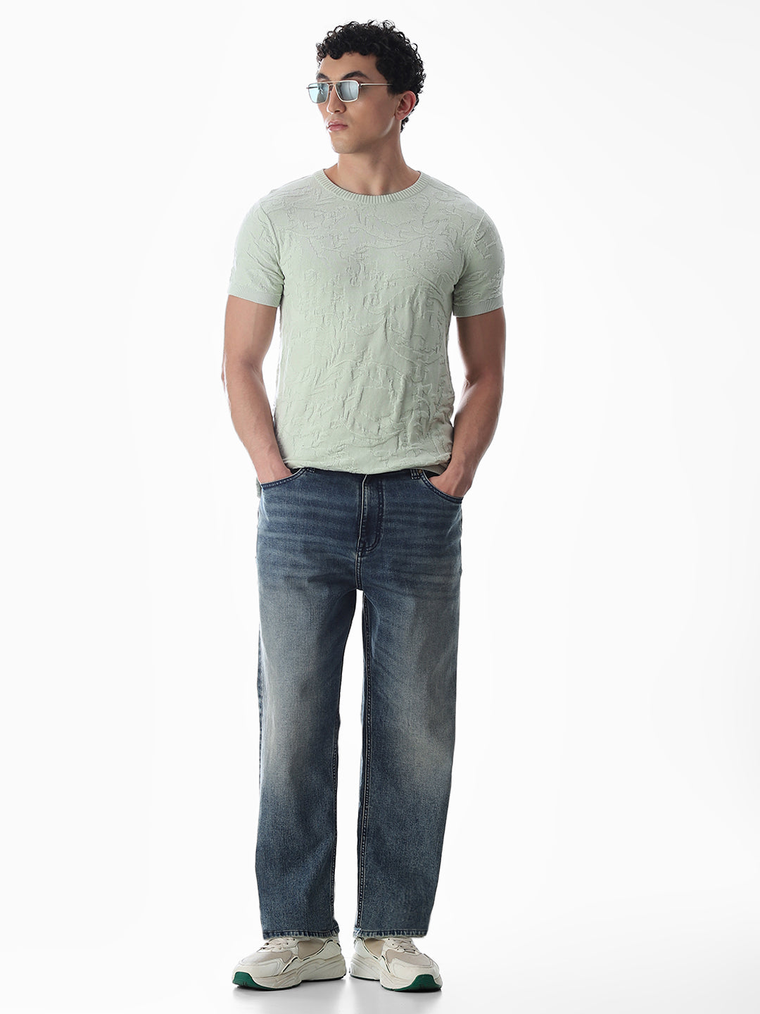 Green Jacquard Crew Neck T-shirt