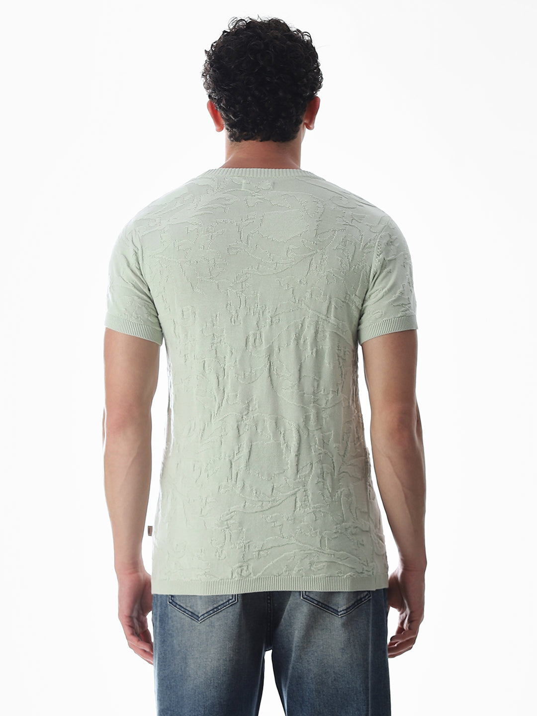 Green Jacquard Crew Neck T-shirt