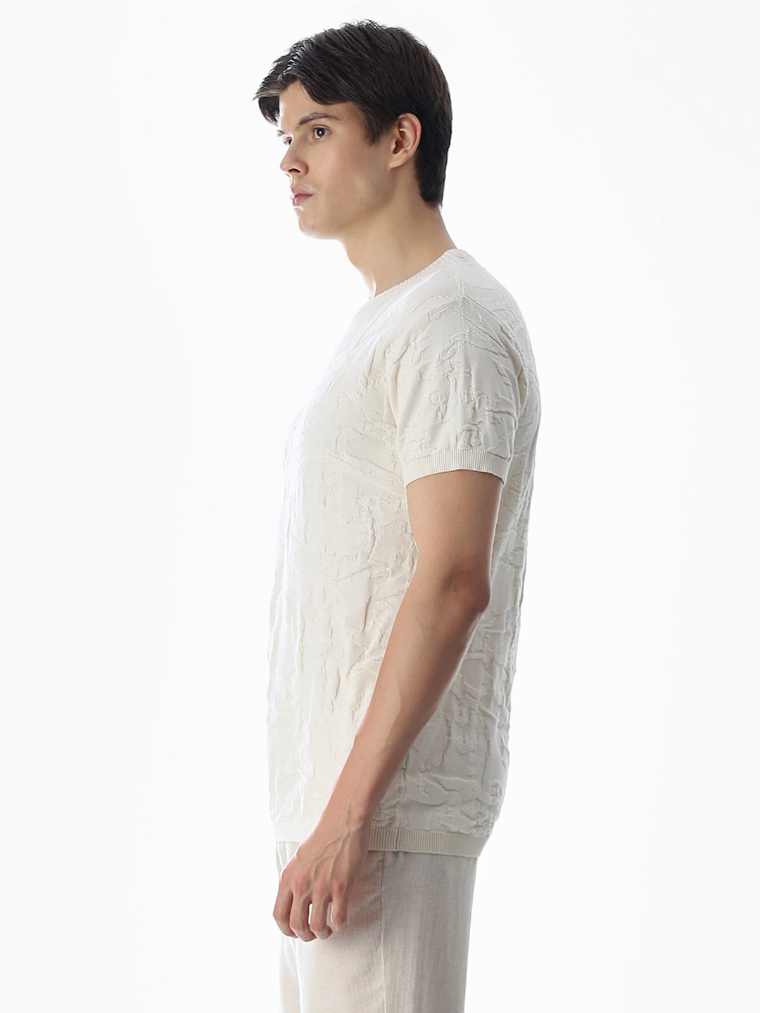 White Jacquard Crew Neck T-shirt