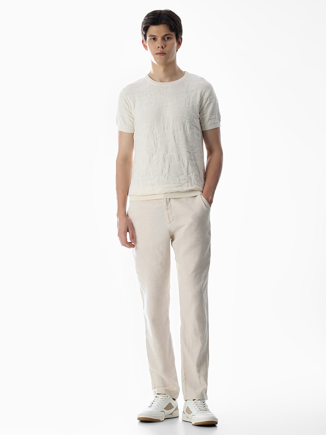 White Jacquard Crew Neck T-shirt