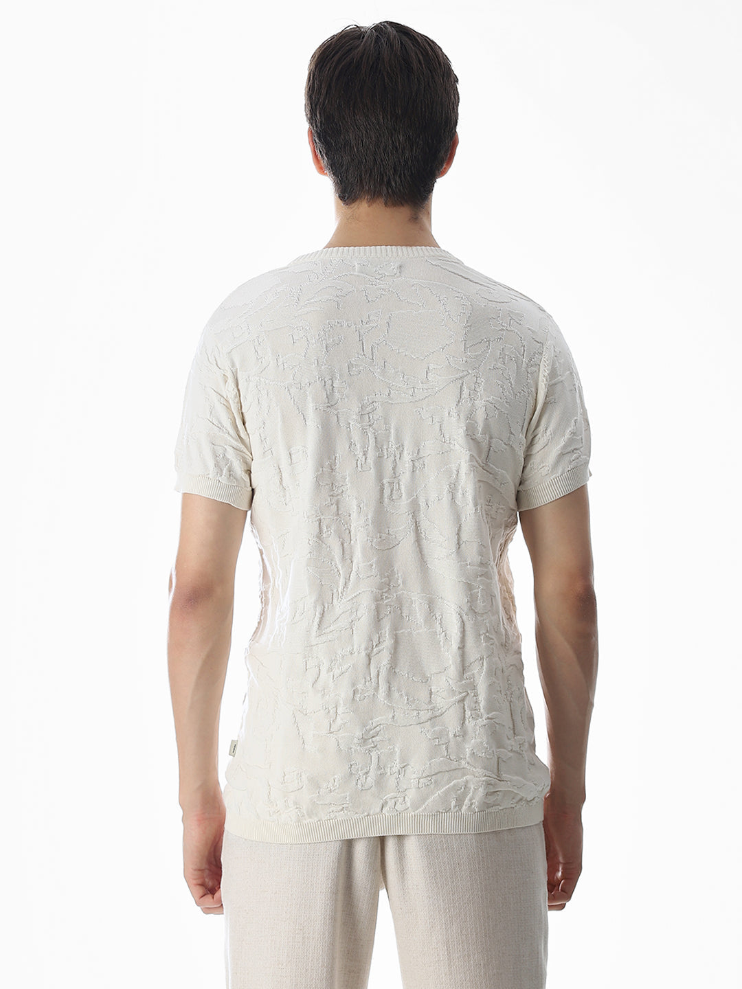 White Jacquard Crew Neck T-shirt