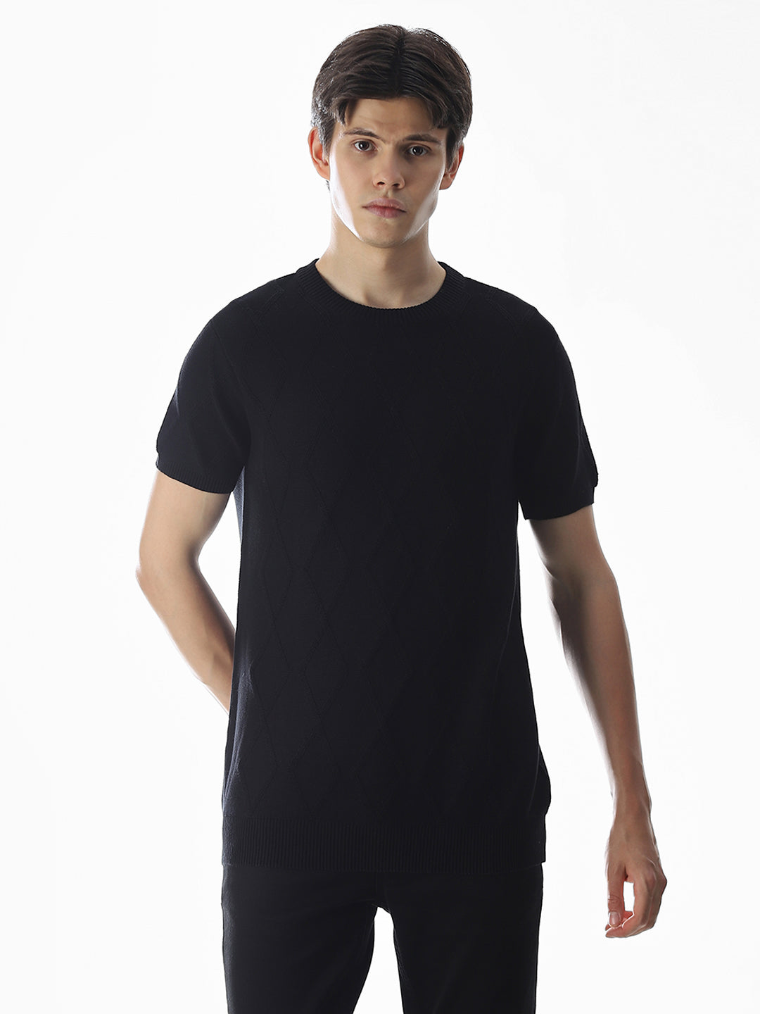 Black Jacquard Knitted T-shirt