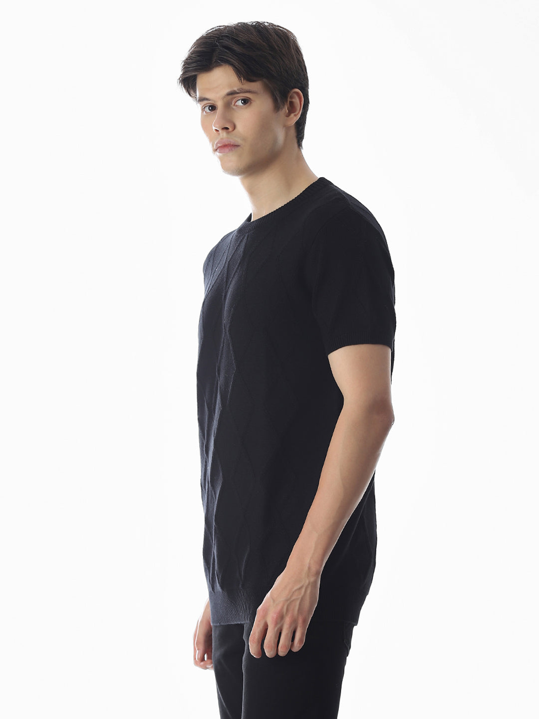 Black Jacquard Knitted T-shirt