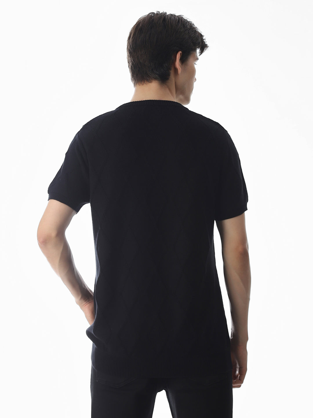 Black Jacquard Knitted T-shirt