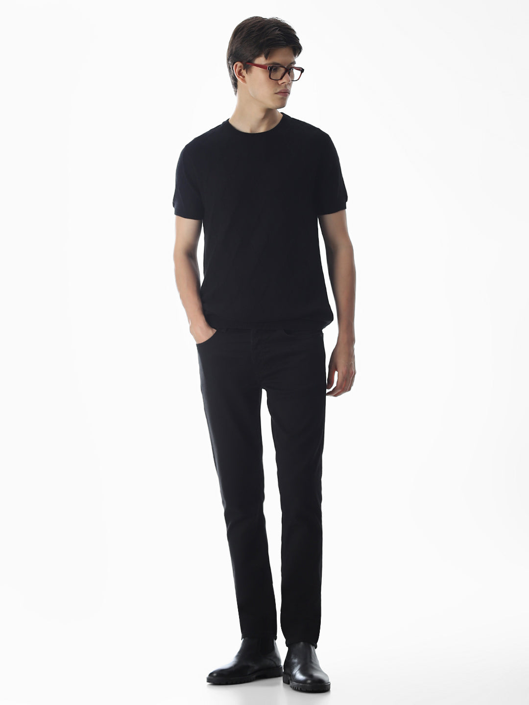 Black Jacquard Knitted T-shirt