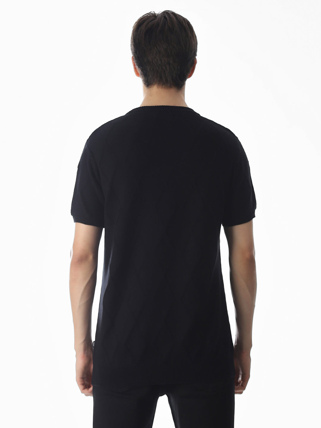 Black Jacquard Knitted T-shirt