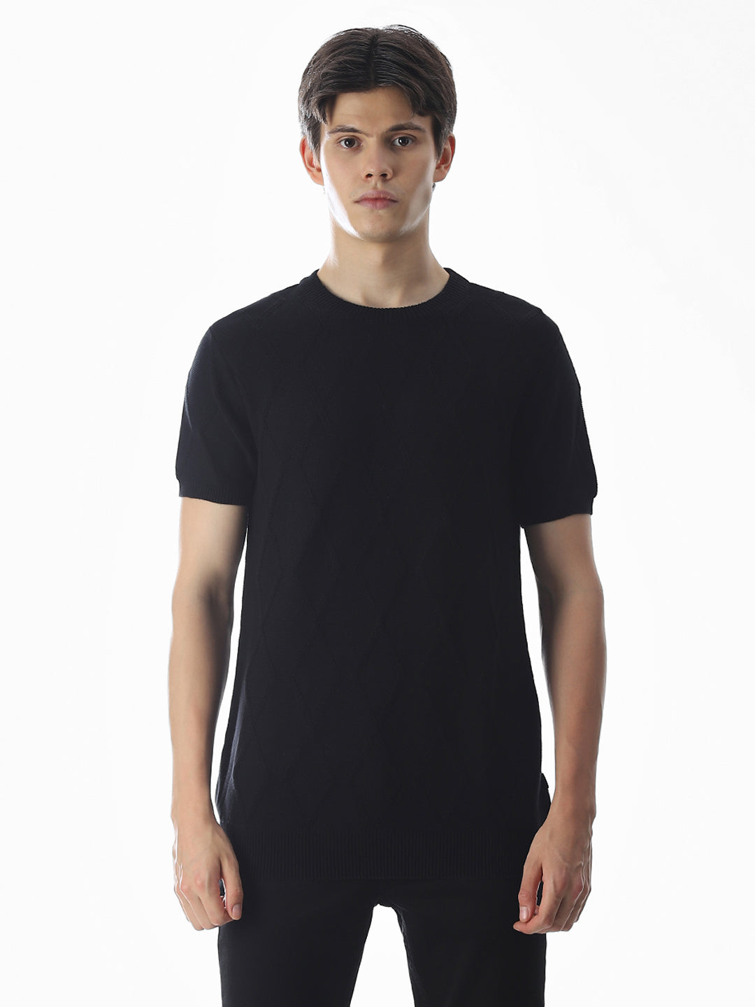 Black Jacquard Knitted T-shirt
