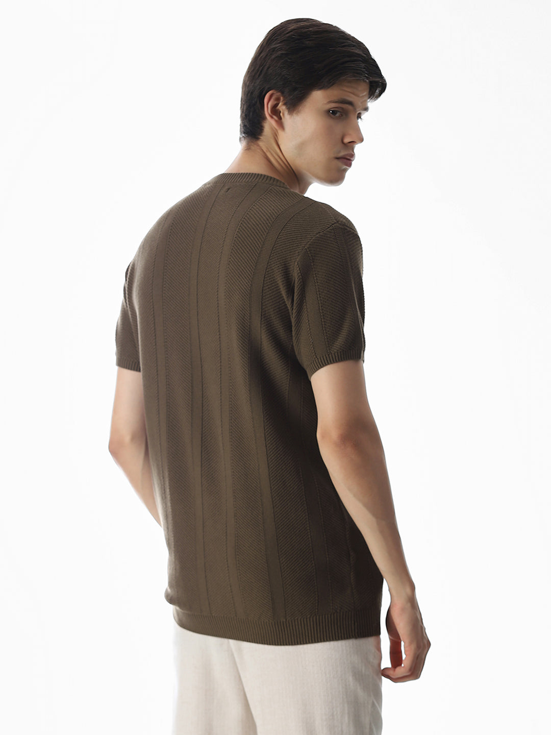 Brown Jacquard Knitted T-shirt