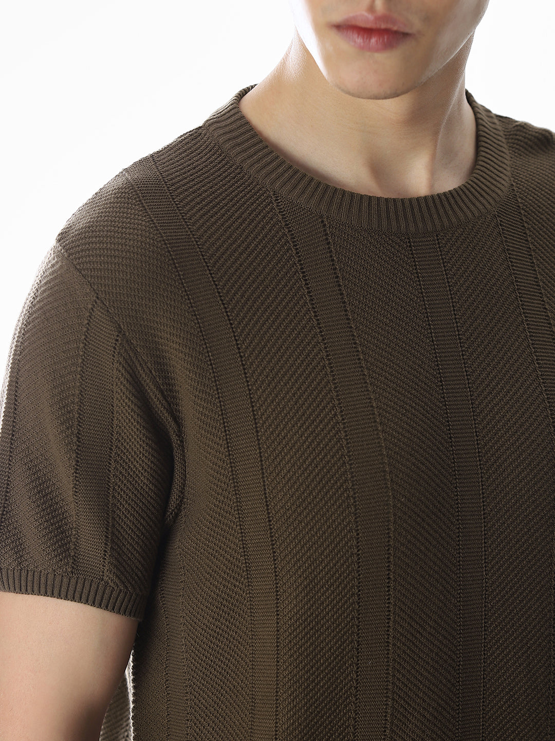 Brown Jacquard Knitted T-shirt