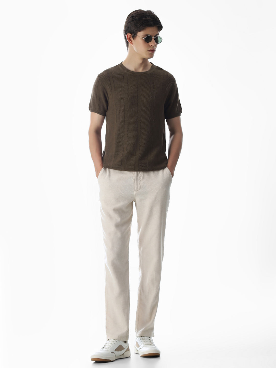 Brown Jacquard Knitted T-shirt