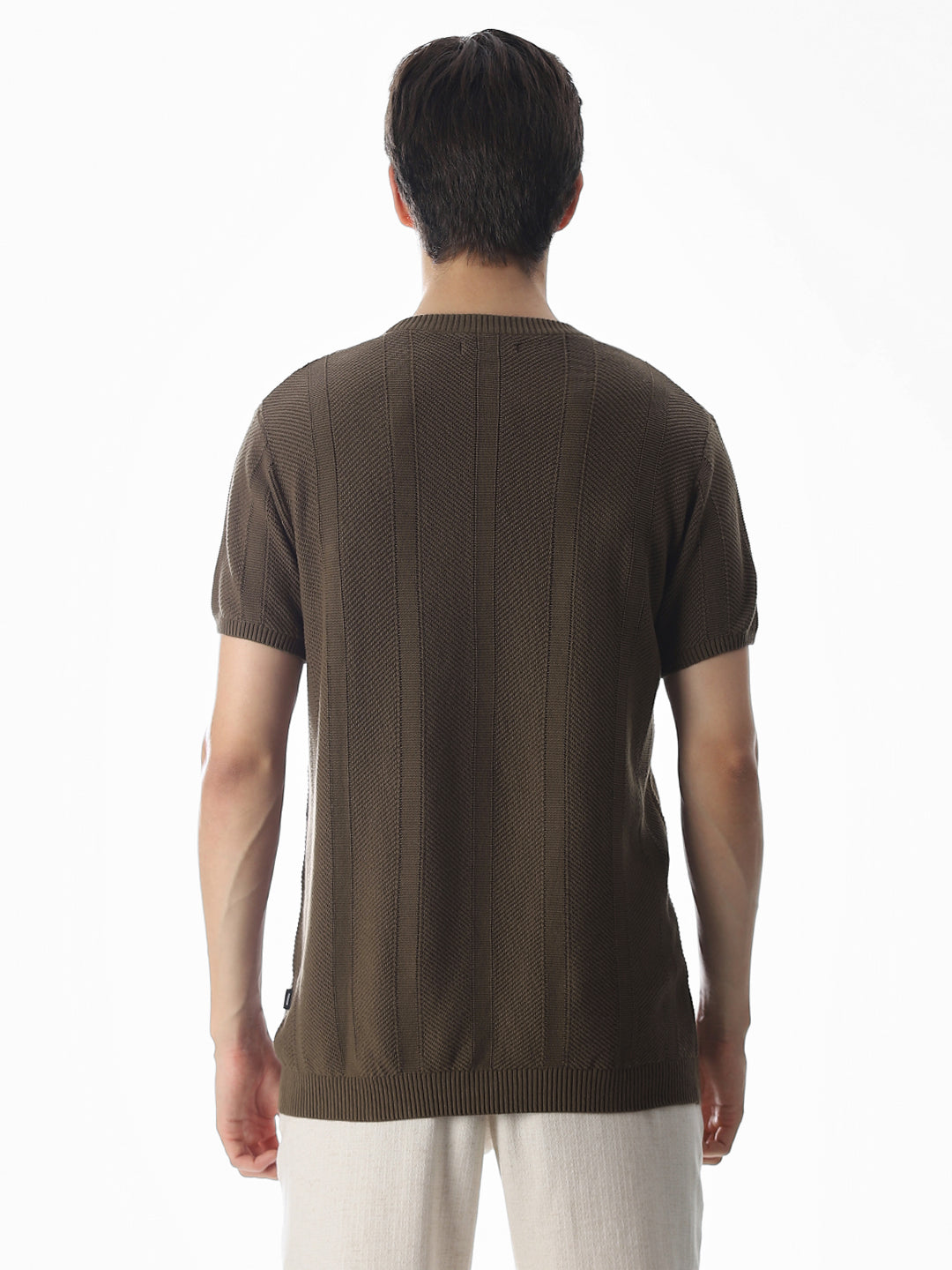 Brown Jacquard Knitted T-shirt
