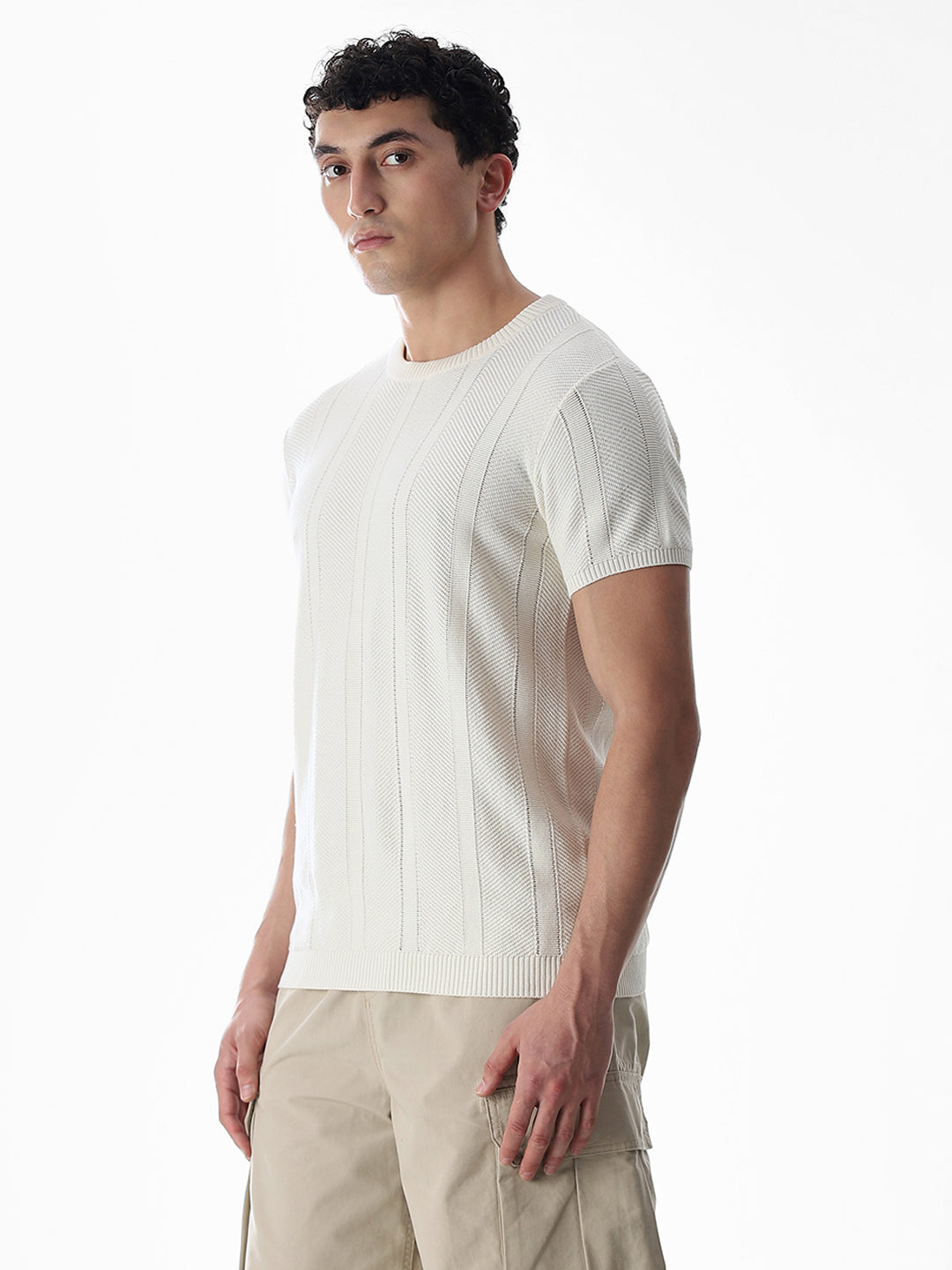 White Jacquard Knitted T-shirt