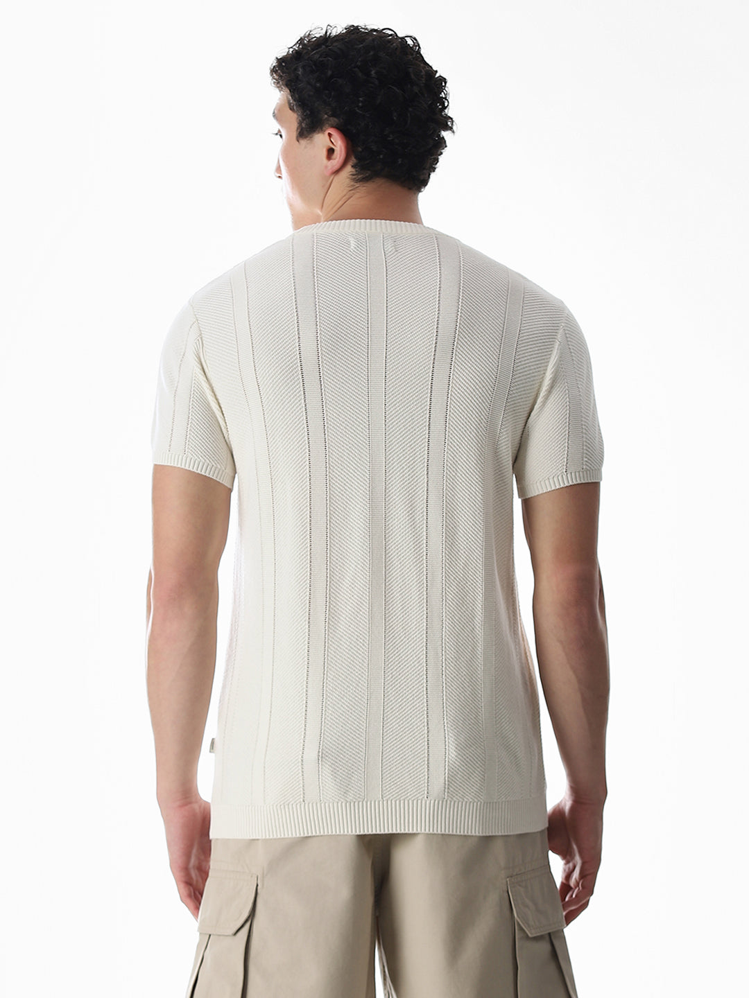 White Jacquard Knitted T-shirt