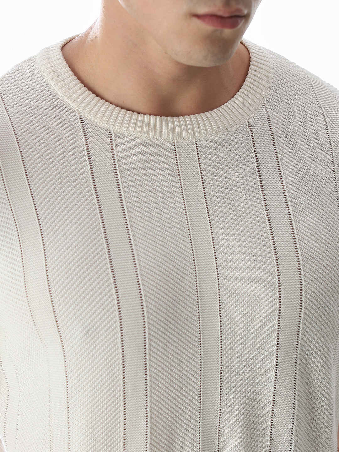 White Jacquard Knitted T-shirt